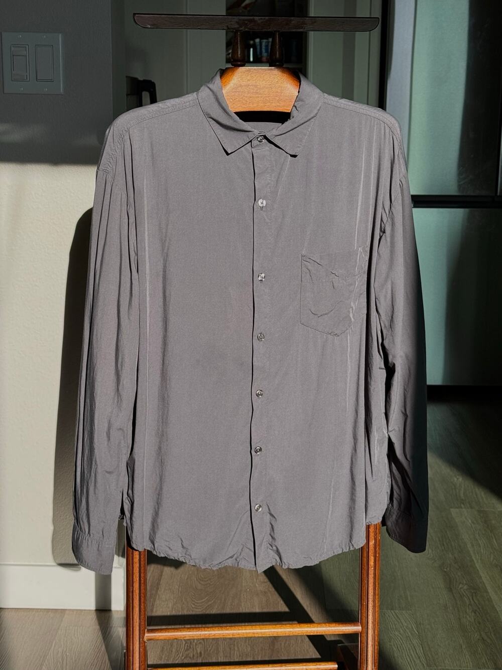 SKIMS Rayon Lyocell Button Up Pajama Shirt Gray Sleep Top Size L Unisex Lounge